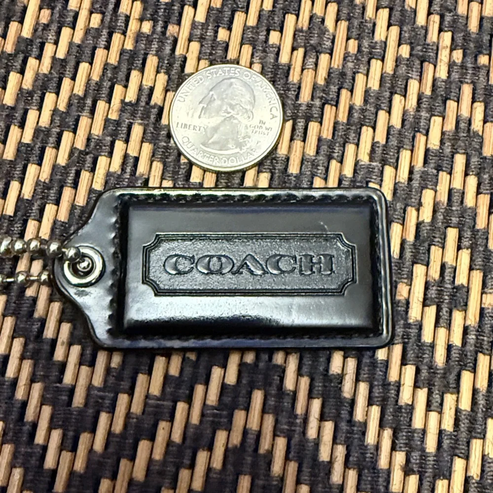 Vintage Y2K Coach Black patent leather hangtag with nickel ball chain
